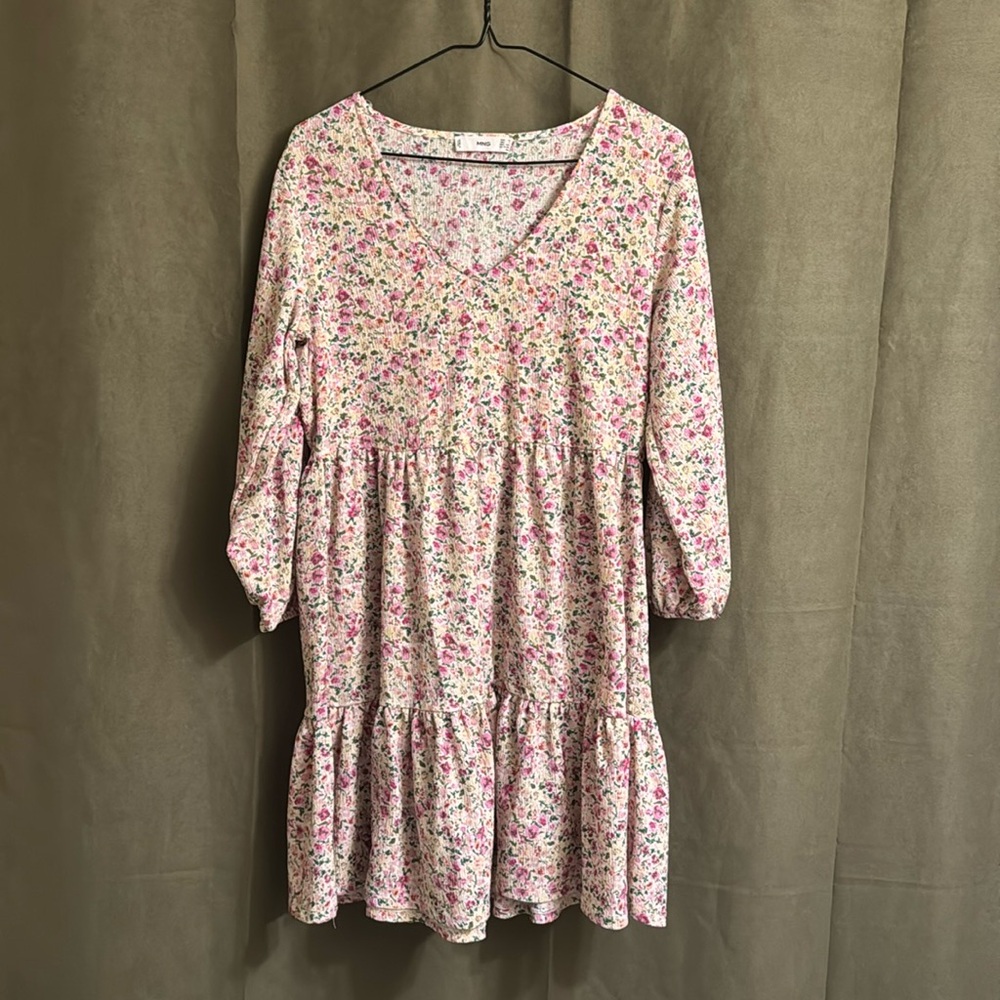 MANGO • Floral Mini Long Sleeve Dress • Size Small-Medium